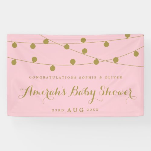 Pink  Gold Whimsical Fairy Lights Baby Shower Banner