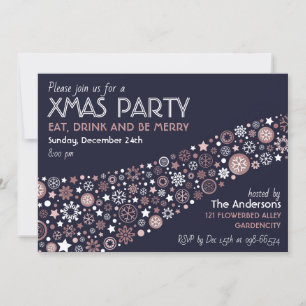Pink Gold White Blue Winter snowflake Xmas Party Invitation