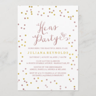 Pink Gold & White Confetti Hens Party Invitation