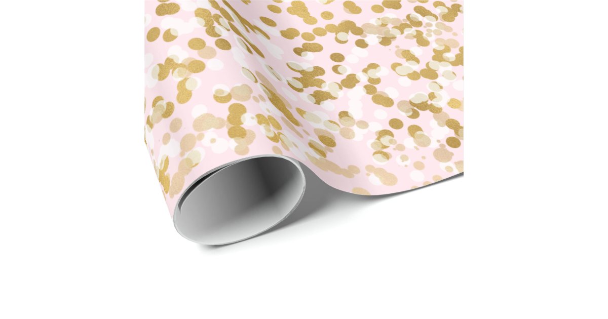 Pink Gold White Confetti Wrapping Paper | Zazzle