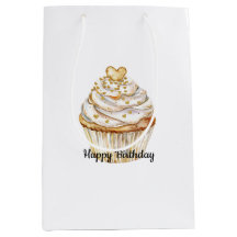 Pink Gold White Cream Heart Cupcake Birthday