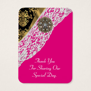 pink gold white lace wedding favor thank you tag