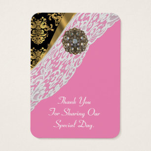 Pink gold white lace wedding favor thank you tag