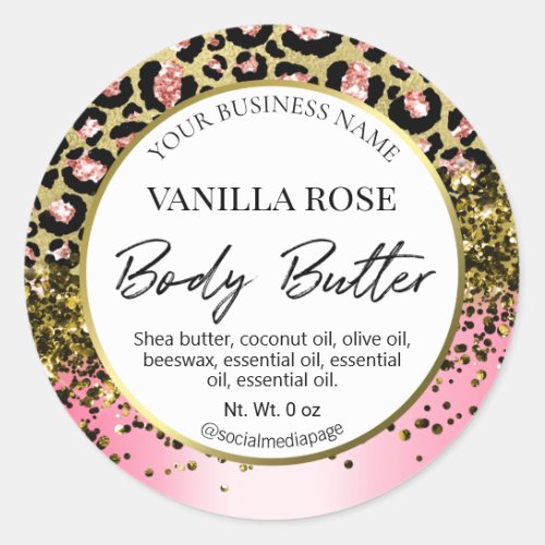 Pink Gold White Leopard Print Body Butter Labels