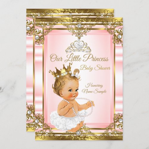 Pink Gold White Pearl Princess Baby Shower Blonde Invitation