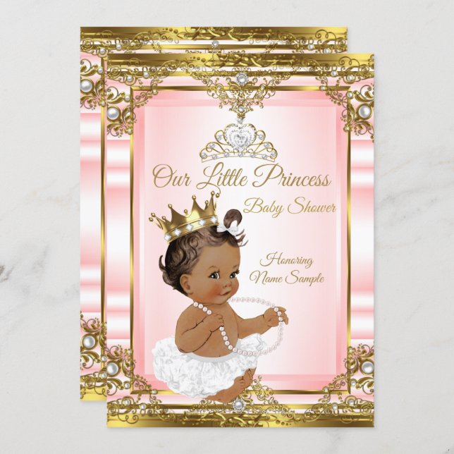 Pink Gold White Pearl Princess Baby Shower Dark 2 Invitation (Front/Back)
