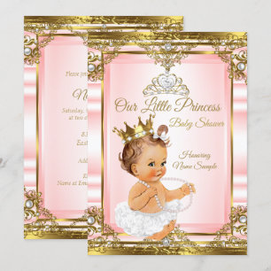 Pink Gold White Pearl Princess Baby Shower Light Invitation