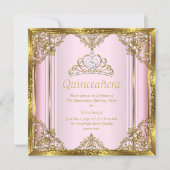 Pink Gold White Pearl Princess Quinceanera 3 Invitation (Front)