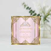 Pink Gold White Pearl Princess Quinceanera 3 Invitation (Standing Front)