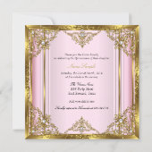 Pink Gold White Pearl Princess Quinceanera 3 Invitation (Back)