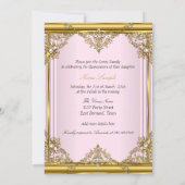 Pink Gold White Pearl Princess Quinceanera Blush Invitation (Back)