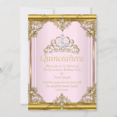 Pink Gold White Pearl Princess Quinceanera Blush Invitation (Front)