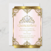 Pink Gold White Pearl Princess Quinceanera Invitation (Front)