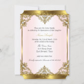 Pink Gold White Pearl Princess Quinceanera Invitation (Back)