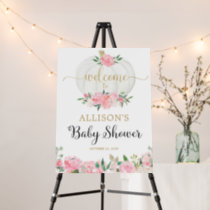 Pink gold white pumpkin baby shower welcome sign
