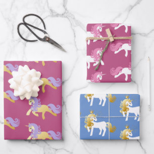 Pink Gold White Purple Unicorn   Wrapping Paper Sheets