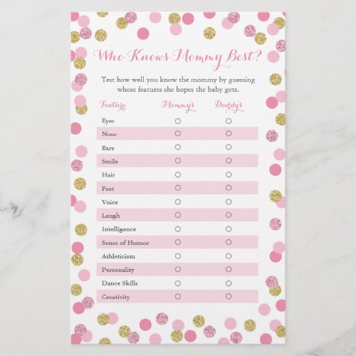 Pink Gold Who Knows Mommy Best Baby Shower Game
