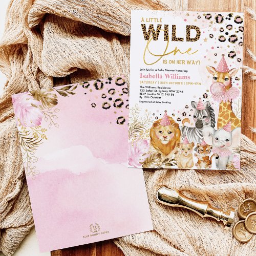 Pink Gold Wild Party Animals Jungle Baby Shower Invitation