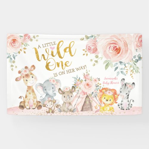 Pink Gold Wild Tribal Jungle Safari Baby Shower Banner