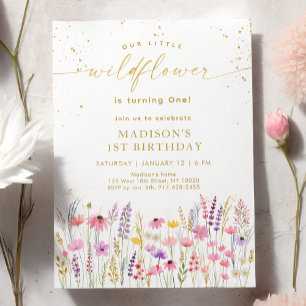 Pink Gold Wildflower Meadow Birthday Invitation