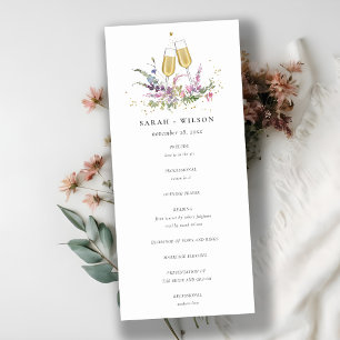 Pink Gold Wine Glasses Floral Wedding Program
