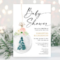 Pink gold winter Christmas tree baby shower Invitation