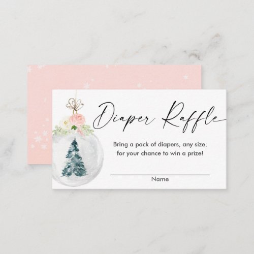 Pink gold winter Christmas tree diaper raffle card