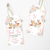 Pink gold winter girl baby shower thank you tag