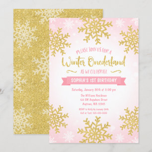 Pink Gold Winter ONEderland 1st Birthday Invitation