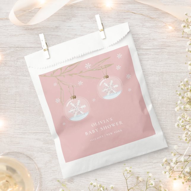 Pink Gold Winter Snowflake Baby Shower  Favor Bag (Clipped)