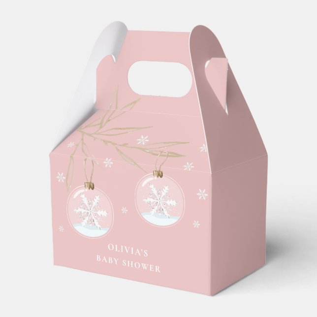 Pink Gold Winter Snowflake Baby Shower  Favor Boxes (Front Side)