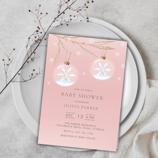 Pink Gold Winter Snowflake Baby Shower Invitation (Pink Gold Winter Snowflake Baby Shower Invitation)