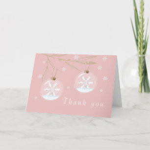 Pink Gold Winter Snowflake Baby Shower Letterpress Thank You Card