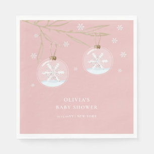 Pink Gold Winter Snowflake Baby Shower Napkins