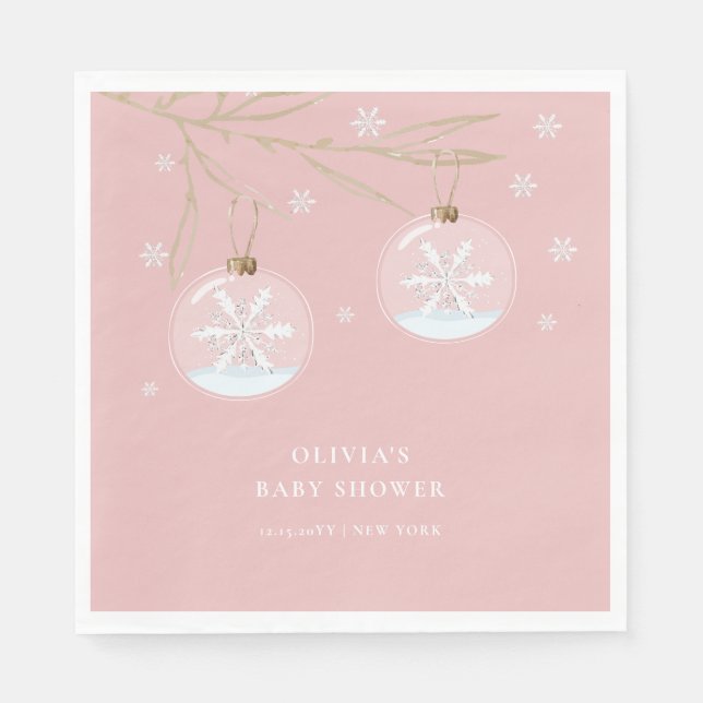 Pink Gold Winter Snowflake Baby Shower  Napkins (Front)