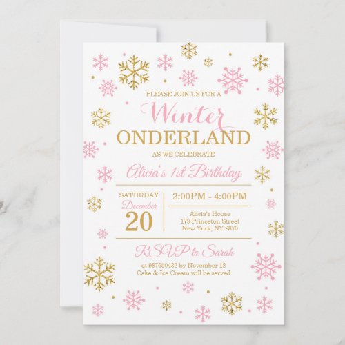Pink Gold Winter Wonderland Birthday Invitation