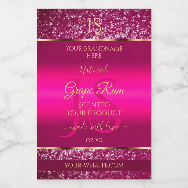 Pink Gold with Glitter and Initials Product Labels (Single Label)