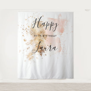 Pink Gold Woman Happy 80th Birthday Photobooth Tapestry