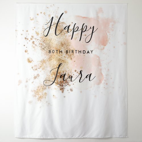 Pink Gold Woman Happy 80th Birthday Photobooth  Tapestry