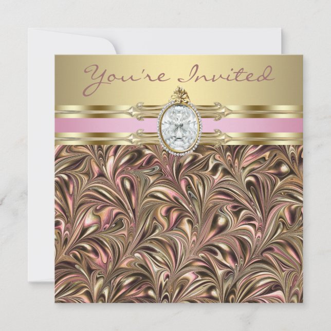 Pink Gold Womans Birthday Party Invitations (Front)