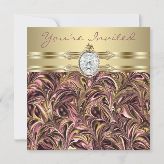 Pink Gold Womans Birthday Party Invitations (Front)