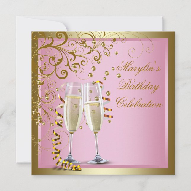 Pink Gold Womans Pink Gold Birthday Party Invitation (Front)