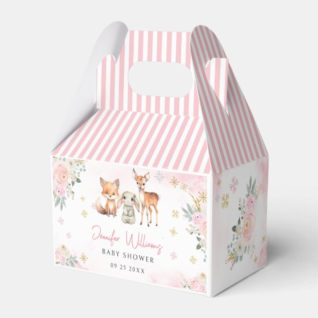 Pink gold woodland baby shower candy favor box (Front Side)