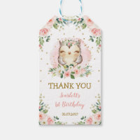 Pink Gold Woodland Owl Pink Roses Birthday Favors Gift Tags