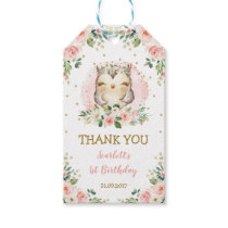 Pink Gold Woodland Owl Pink Roses Birthday Favors Gift Tags