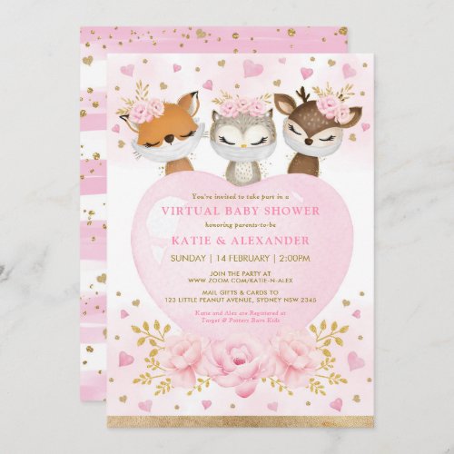 Pink Gold Woodland Sweetheart Virtual Baby Shower Invitation