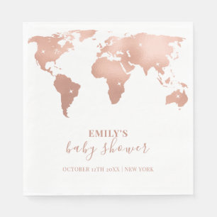 Pink Gold World Map Travel Adventure Baby Shower  Napkins