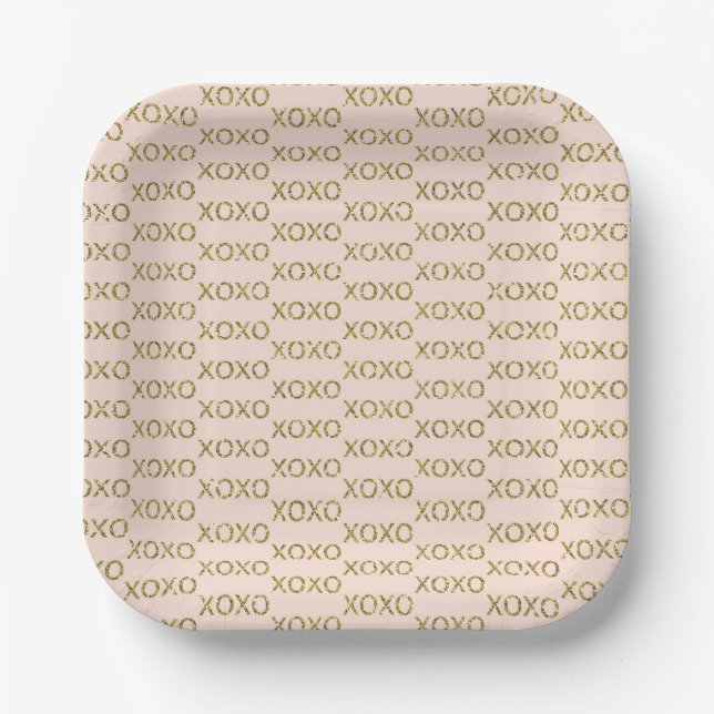 Pink & Gold xoxo Valentine's Party Paper Plates (Front)
