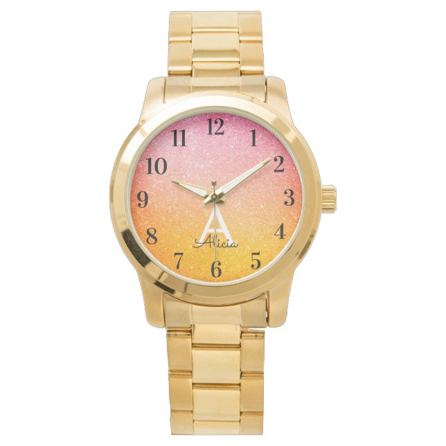 Pink Gold Yellow Glitter  Watch (Front)