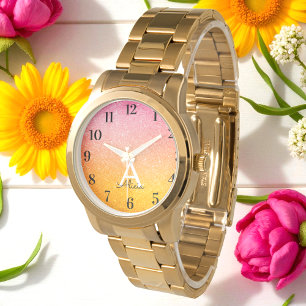 Pink Gold Yellow Glitter Watch